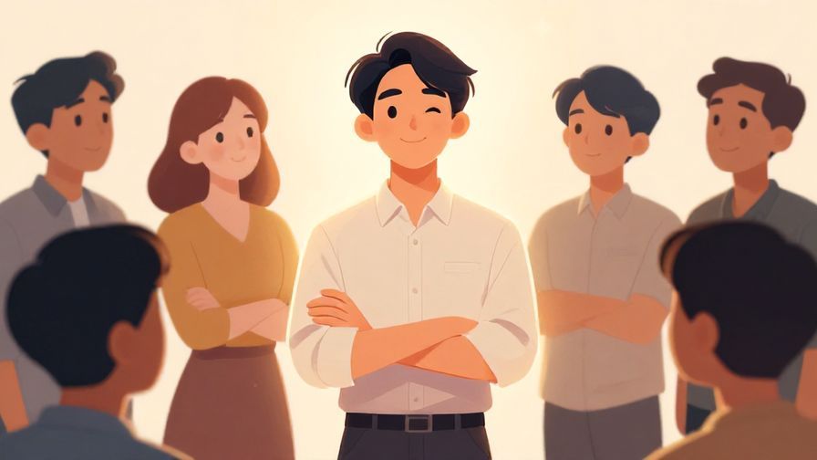 Illustration%20of%20a dignified person standing confidently%20with%20a%20soft%20glow%20and%20admiring%20expressions%20around.