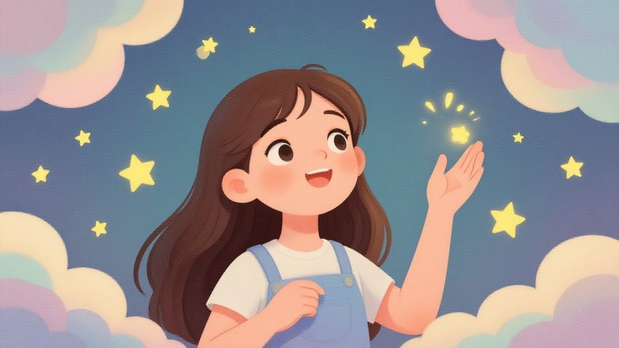 Illustration%20of%20a dreamy character imagining happy scenes, gentle pastel colors, stars and clouds around