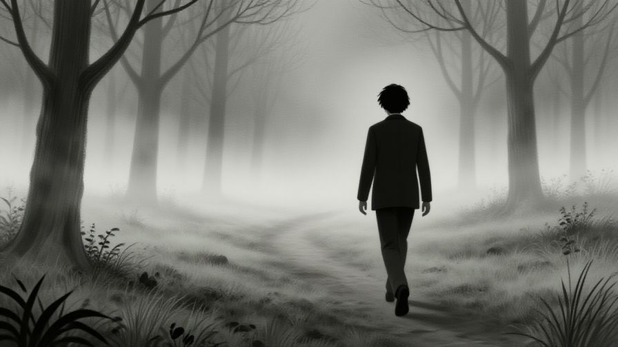 Illustration%20of%20a figure walking away into a misty, ethereal landscape representing oblivion and forgotten memories