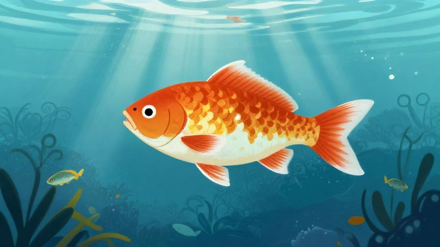 Illustration%20of%20a fish swimming calmly in clear water, with light rays shining through, peaceful and natural setting, vibrant colors, illustrated style