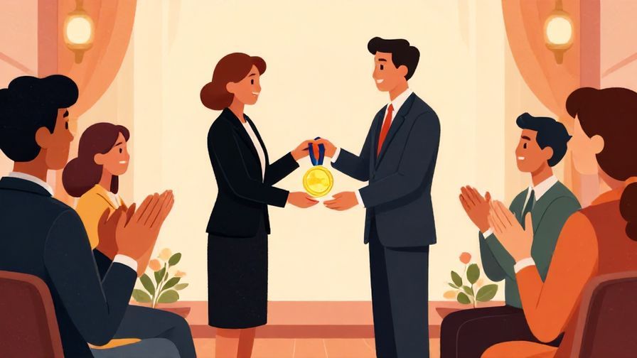 Illustration%20of%20a formal award ceremony where one winner receives a gold medal while others applaud respectfully%2C%20vibrant%20colors%2C%20illustrated%20style