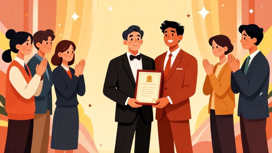 Illustration%20of%20a formal award presentation with a victorious character holding a large prize%20and others nodding in respect%2C%20vibrant%20colors%2C%20illustrated%20style