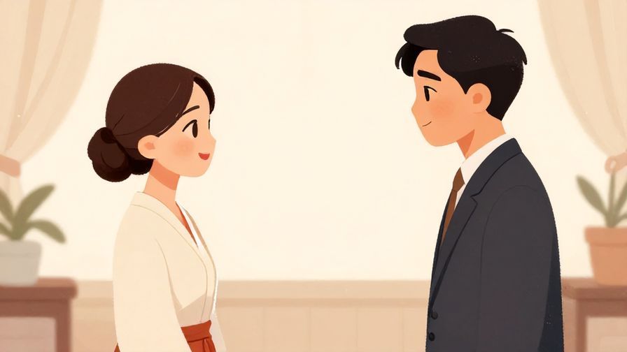 Illustration%20of%20a formal bow between two people in traditional attire, respectful expressions, soft indoor lighting, illustrated style