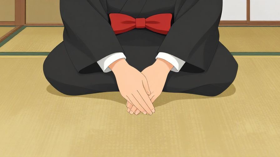 Illustration%20of%20a formal bow with hands together, elegant traditional Japanese room, calm colors