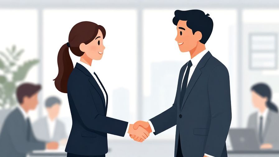 Illustration%20of%20a formal business handshake with respectful smiles, corporate environment, bright and professional mood, illustrated style
