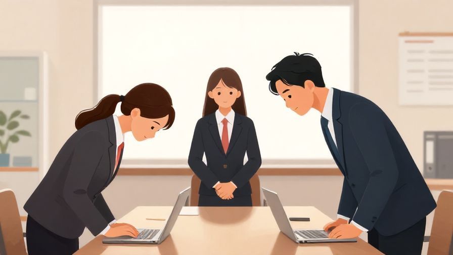 Illustration%20of%20a formal business meeting ending with polite bows, office background, soft lighting, illustrated style