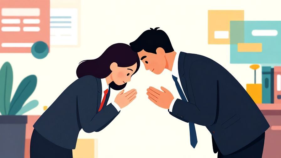 Illustration%20of%20a formal businessperson bowing politely with gratitude, office background, vibrant colors, illustrated style