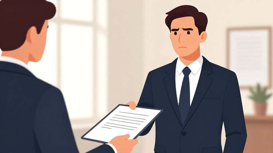 Illustration%20of%20a formal businessperson handing over a document with a serious but calm face, elegant office background, illustrated style
