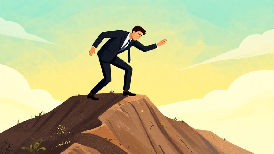 Illustration%20of%20a formal businessperson%20reaching%20the%20top%20of%20a%20steep%20hill%2C%20exhausted%20but%20determined%2C%20detailed%20background%2C%20vibrant%20colors%2C%20illustrated%20style