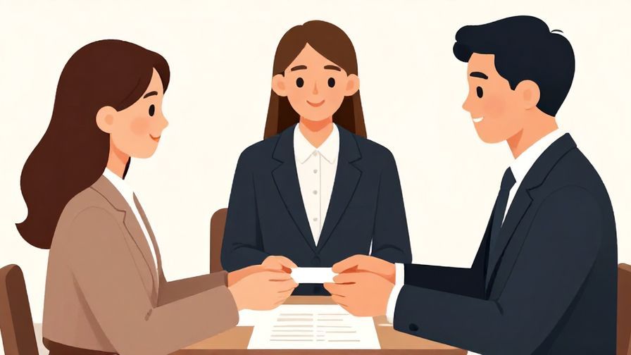 Illustration%20of%20a formal ceremony with two people exchanging business cards, respectful and professional atmosphere