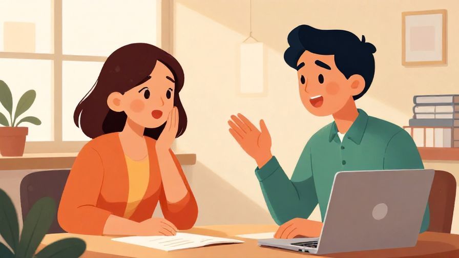 Illustration%20of%20a formal conversation between two people with one showing surprise, indoor office setting, warm light, vibrant colors, illustrated style