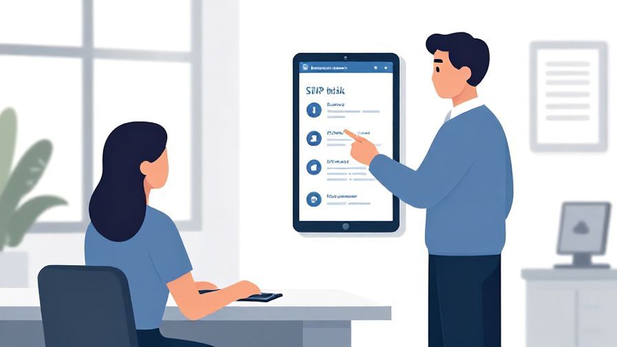 Illustration%20of%20a formal customer service desk%2C a person politely pointing to options on a digital screen%2C clean modern environment%2C illustrated style