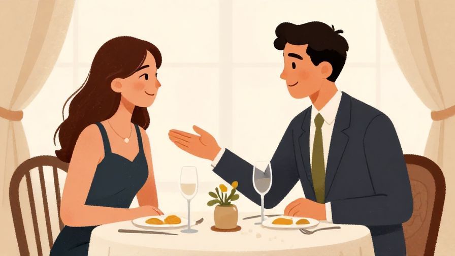 Illustration%20of%20a formal dining setting, one person reassuring another with a kind smile, elegant atmosphere, illustrated style