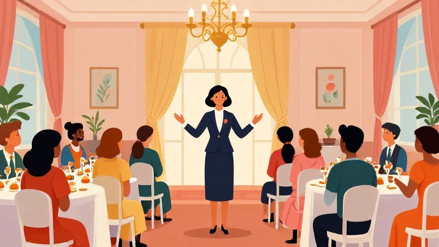 Illustration%20of%20a formal event organizer politely requesting participants to get ready%2C%20elegant%20banquet%20hall%2C%20vibrant%20colors%2C%20illustrated%20style