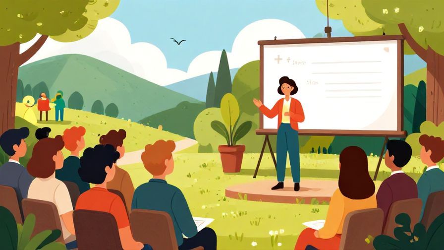 Illustration%20of%20a formal event%20with%20a%20speaker%20addressing%20an%20audience%20in%20a%20summery%20setting%2C%20vibrant%20colors%2C%20illustrated%20style