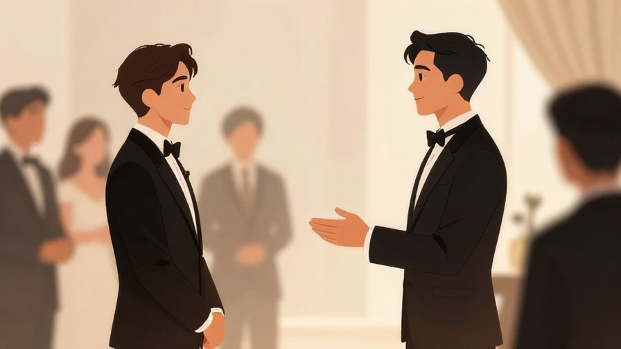 Illustration%20of%20a formal event%2C%20an attendant politely indicating it’s someone’s turn%2C%20elegant%20and%20refined%20atmosphere%2C%20soft%20lighting