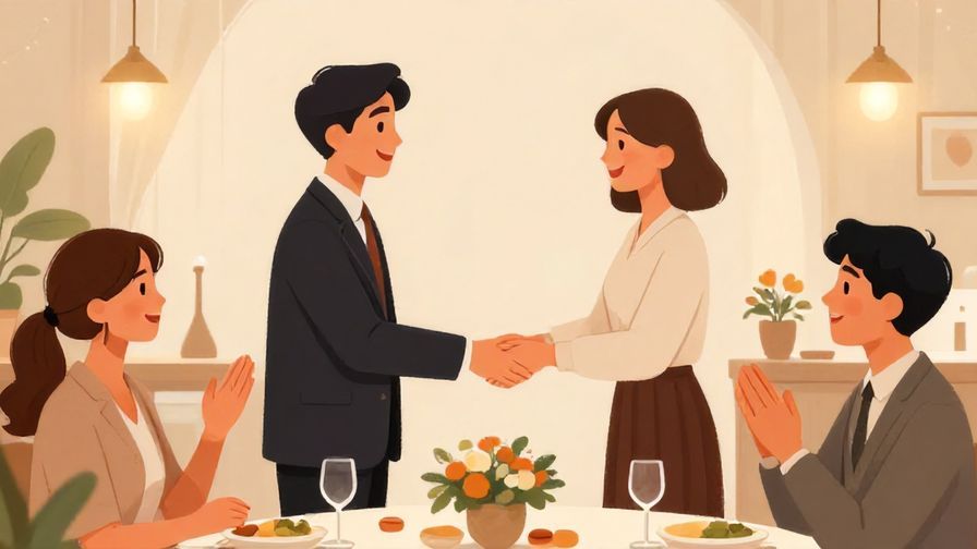 Illustration%20of%20a formal farewell party with smiling coworkers exchanging handshakes, elegant indoor setting