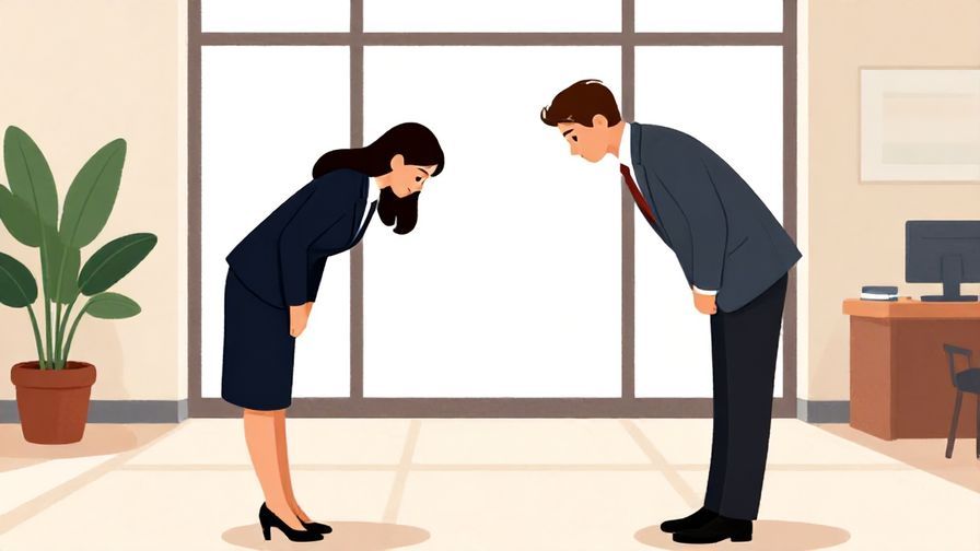 Illustration%20of%20a formal farewell scene%20with two people bowing slightly%20in%20an office%20lobby%2C%20vibrant%20colors%2C%20illustrated%20style