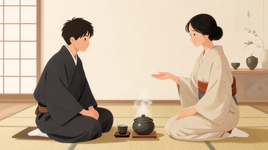 Illustration%20of%20a formal Japanese tea ceremony with respectful gestures, soft natural light, elegant textures, illustrated style