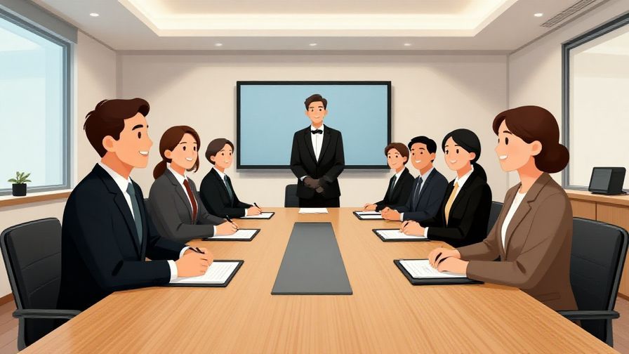 Illustration%20of%20a formal meeting at a business event, respectful smiles, elegant attire, bright conference room, illustrated style