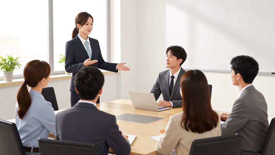 Illustration%20of%20a formal meeting room with a person politely inviting others to make a decision, calm and professional tone, bright lighting.