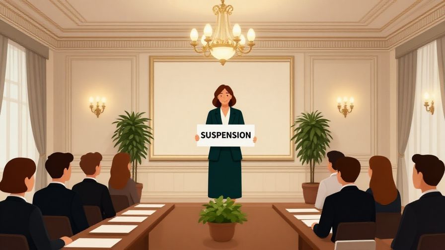 Illustration%20of%20a formal meeting room with a speaker gracefully announcing a suspension, elegant background with soft lighting