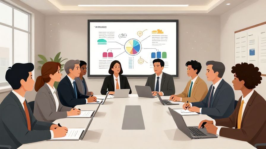Illustration%20of%20a formal meeting room with diverse professionals discussing evolution concepts, serious expressions, modern interior, detailed illustrated style.