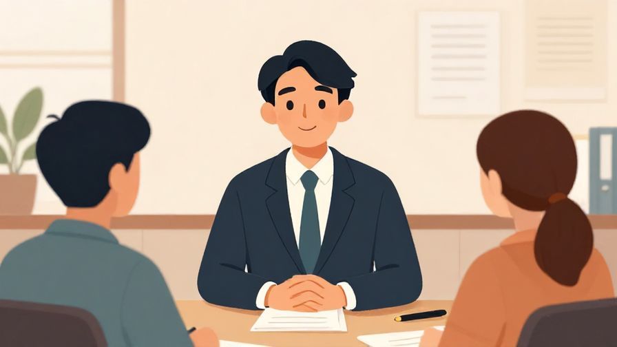 Illustration%20of%20a formal meeting with a person speaking calmly, office background, polite smile, illustrated style