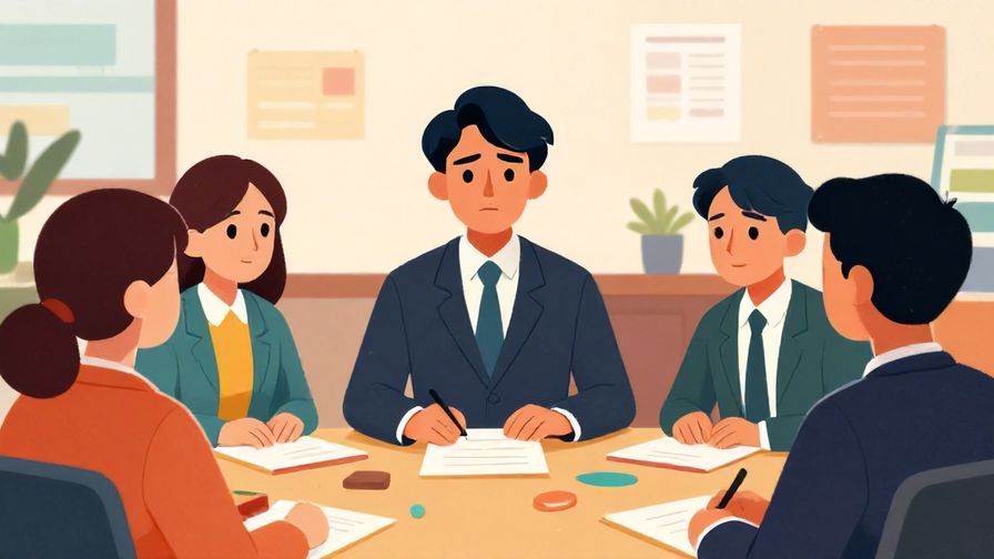 Illustration%20of%20a formal meeting with a person speaking carefully to a group, serious tone, office background, vibrant colors, illustrated style