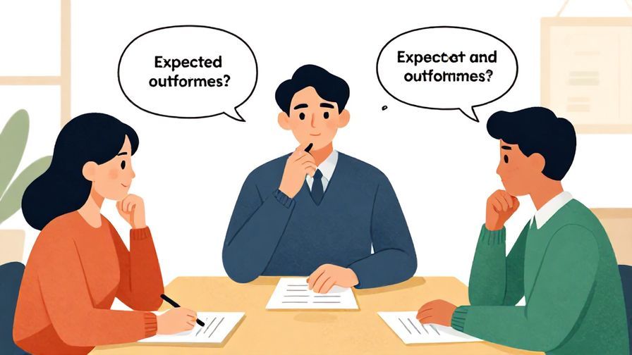 Illustration%20of%20a formal meeting with a person thoughtfully reflecting on expected outcomes, symbolizing foresight and confirmation. Clean, bright colors, illustrated style