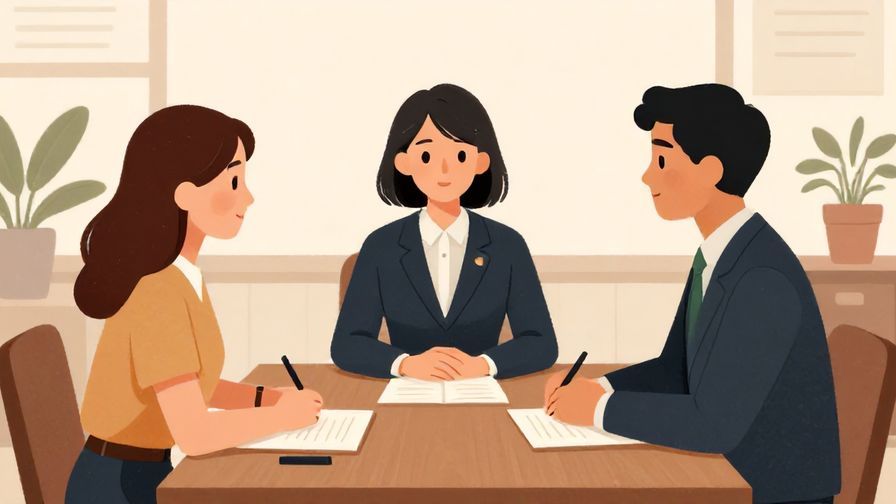 Illustration%20of%20a formal meeting with one person respectfully asking a question to another, elegant office setting, warm colors, illustrated style