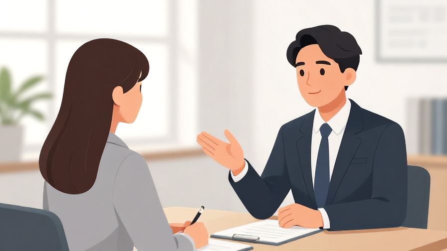 Illustration%20of%20a formal meeting with one person kindly encouraging another, professional office setting