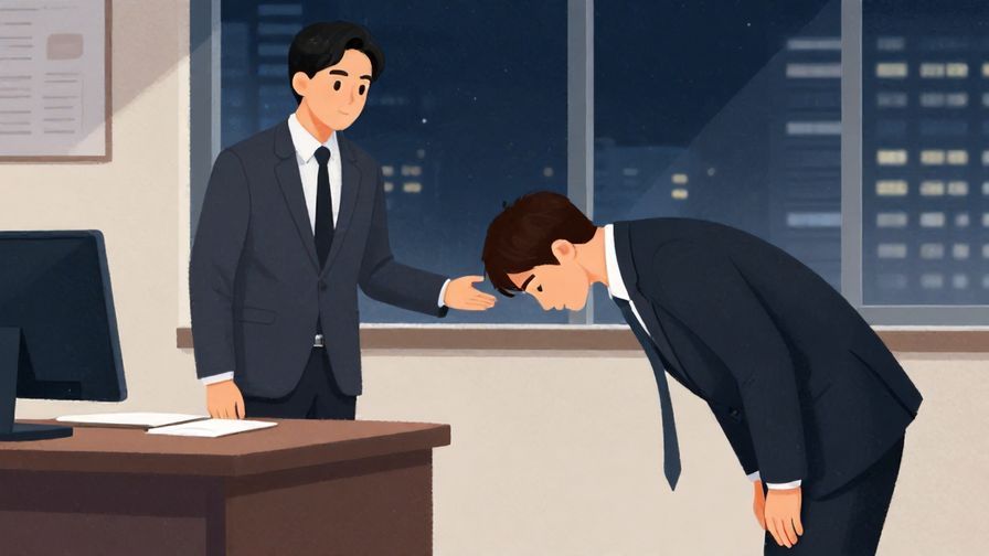 Illustration%20of%20a formal office setting where a person bows deeply while leaving at night, showing respect and politeness, illustrated style