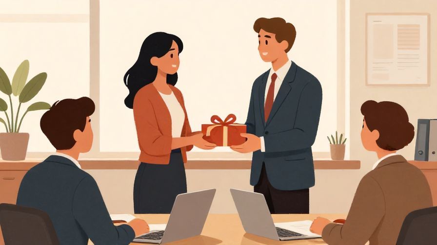 Illustration%20of%20a formal office setting with colleagues exchanging holiday greetings politely, warm and respectful atmosphere, illustrated style