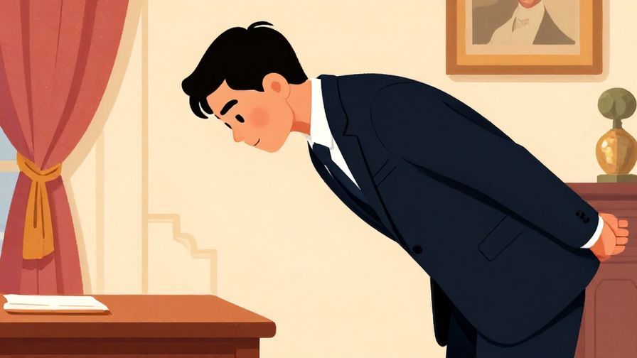 Illustration%20of%20a formal person bowing deeply with a sincere expression, elegant room background, vibrant colors, illustrated style