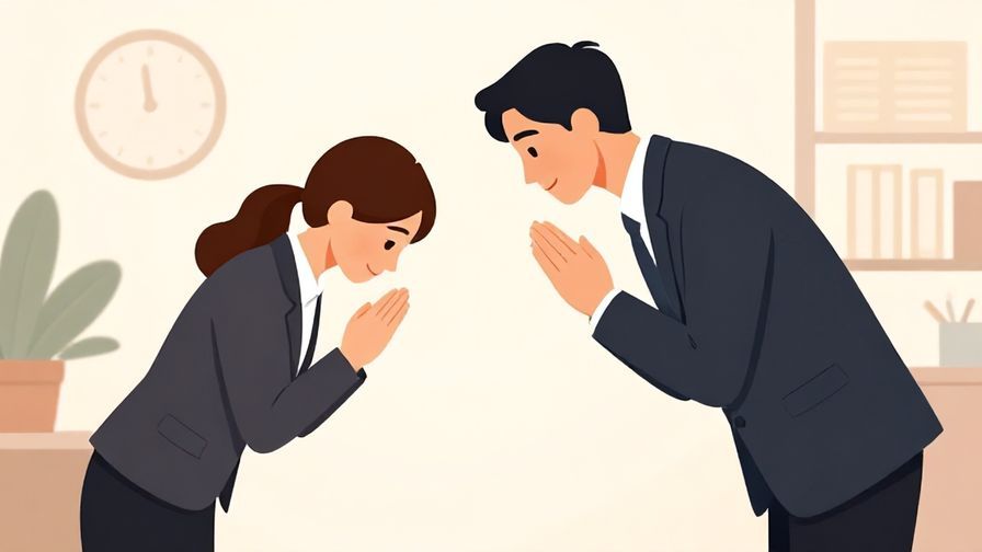 Illustration%20of%20a formal person in business attire politely bowing and asking for help%2C office background%2C elegant colors%2C illustrated style