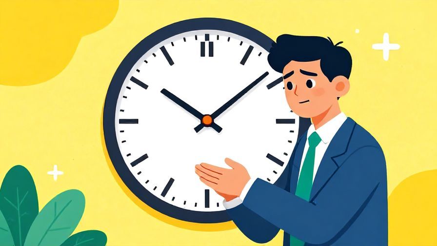 Illustration%20of%20a formal person looking at a clock seriously, encouraging focus and time management, vibrant colors, illustrated style