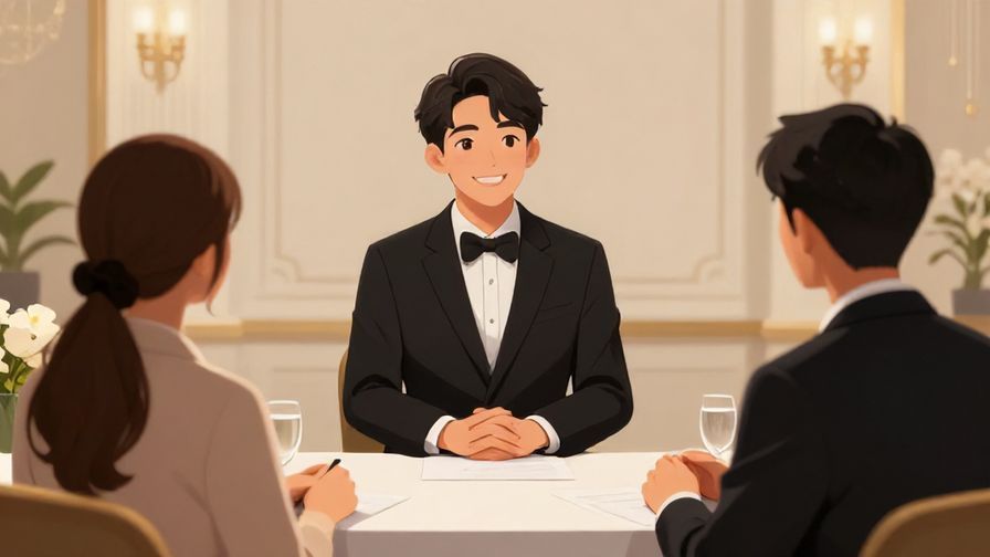 Illustration%20of%20a formal reception with a smiling person greeting guests politely, elegant indoor environment