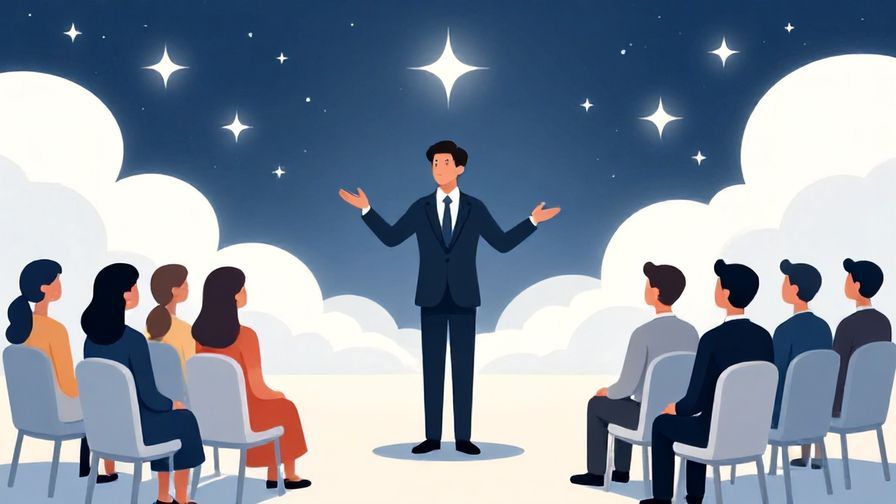 Illustration%20of%20a formal setting with a person politely gesturing to a seated audience, stars and heavenly clouds in the background