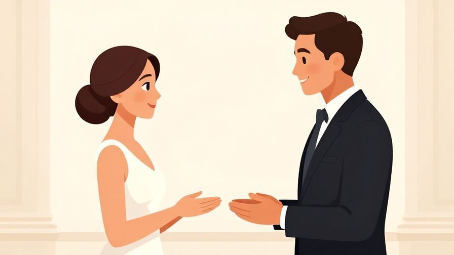 Illustration%20of%20a formal setting with two people exchanging polite smiles, elegant background