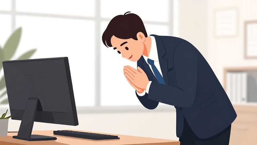 Illustration%20of%20a formal setting%20with%20a%20businessperson%20bowing%20slightly%2C%20respectful%20expression%2C%20office%20interior%2C%20illustrated%20style