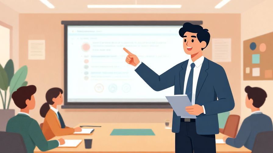 Illustration%20of%20a formal speaker pointing to something important, conference room background, refined atmosphere, vibrant colors, illustrated style