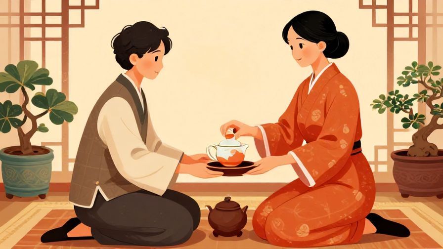Illustration%20of%20a formal tea ceremony%20with%20a%20host%20gracefully%20serving%20tea%2C%20detailed%20background%2C%20vibrant%20colors%2C%20illustrated%20style
