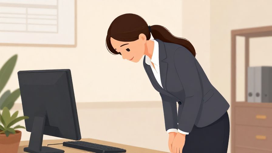 Illustration%20of%20a formally dressed person bowing slightly with a polite expression in an office setting, soft lighting, illustrated style