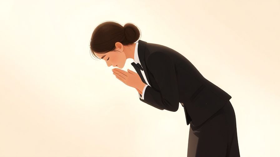 Illustration%20of%20a formally dressed person bowing politely with a soft glowing background, elegant style