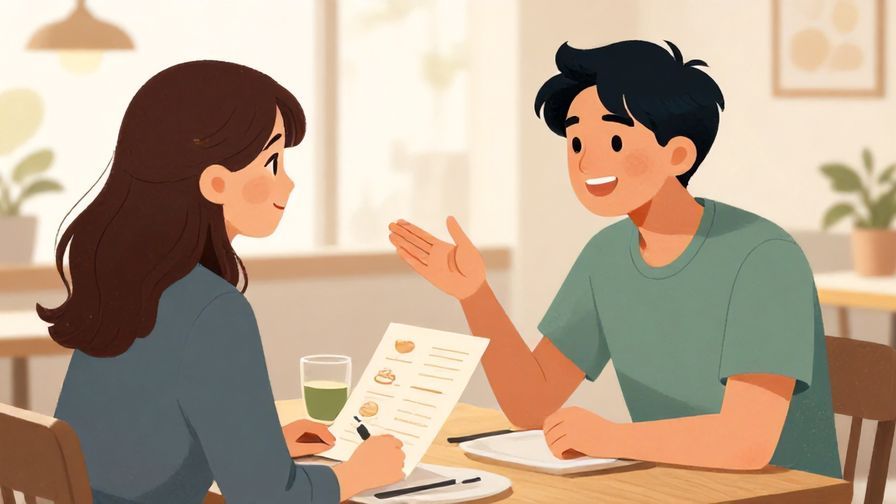 Illustration%20of%20a friendly person politely asking to see the menu briefly%20in a casual restaurant%2C bright and warm lighting%2C illustrated style