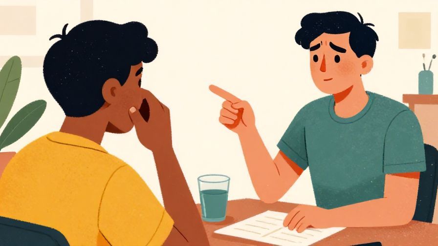 Illustration%20of%20a frustrated person pointing at another, casual setting, vibrant colors, illustrated style