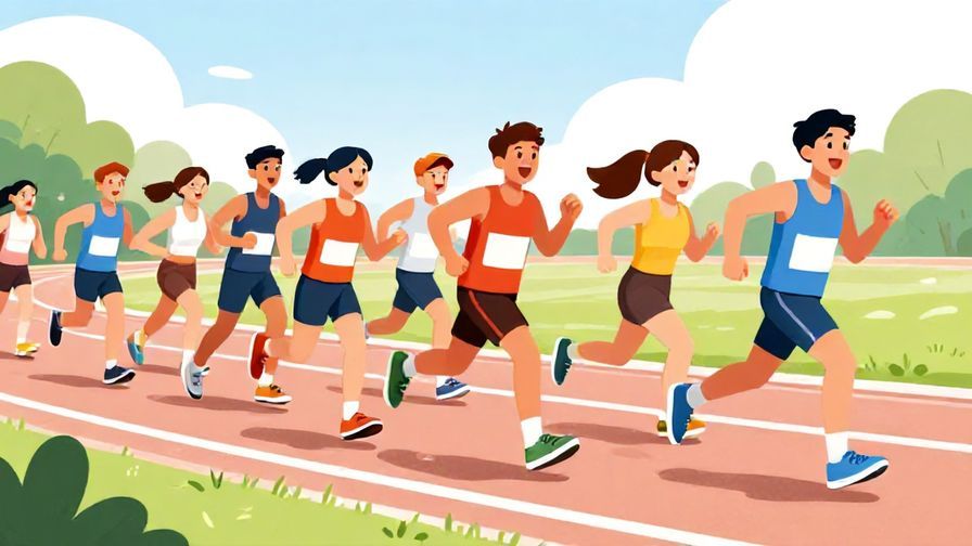 Illustration%20of%20a fun%20race%20starting%20line%20with%20people%20ready%20to%20run%2C%20excited%20expressions%2C%20bright%20colors%2C%20illustrated%20style