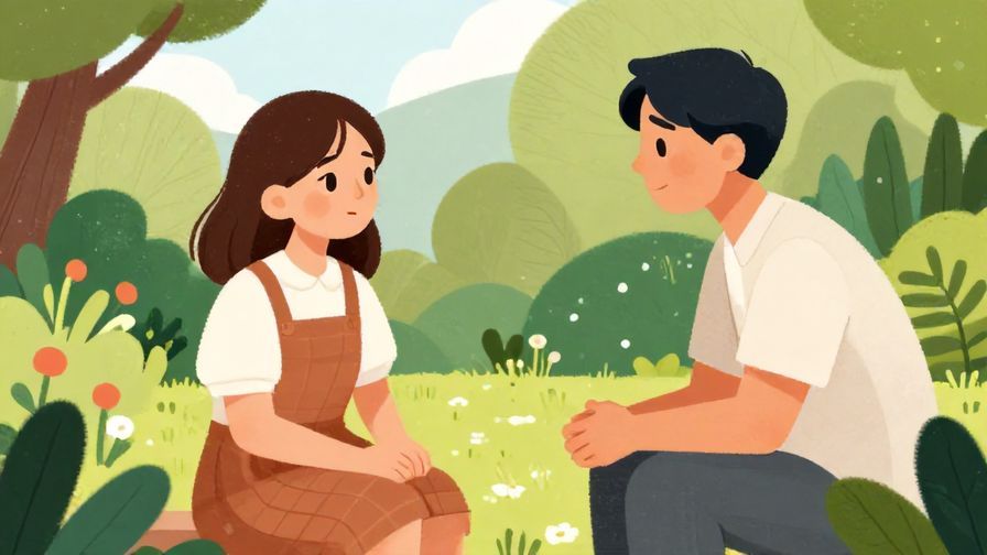 Illustration%20of%20a gentle, concerned person advising another calmly%2C peaceful outdoor garden%2C illustrated style