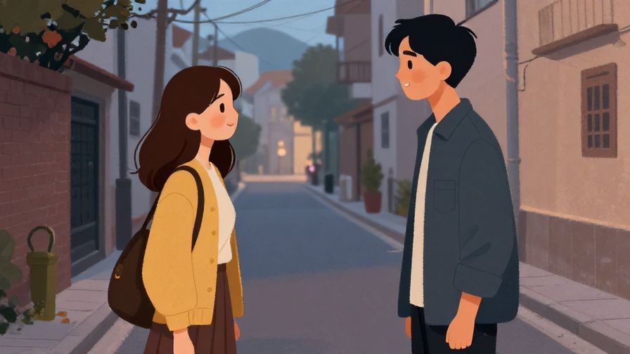 Illustration%20of%20a gentle farewell scene with two people parting ways on a quiet street, soft evening light, warm expressions, illustrated style